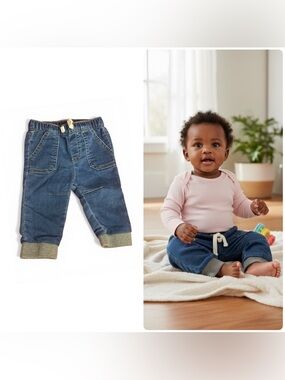 Baby girl Blue Knit Denim Jogger Pants 3-6 months new